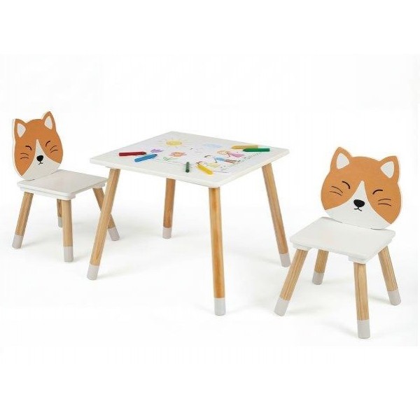 Vaikiško stalo ir kėdžių komplektas su medinėmis kojelėmis Laputė